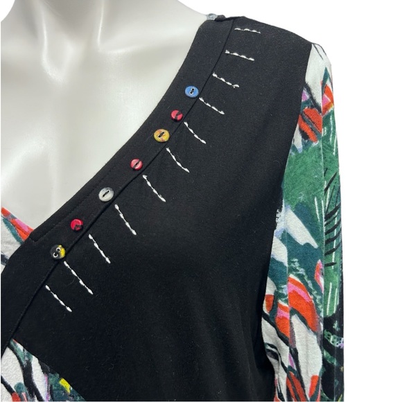 Parsley & Sage Abstract Jersey Panel Patchwork Art V-Neck Long Sleeve Tunic Top - Picture 3 of 9